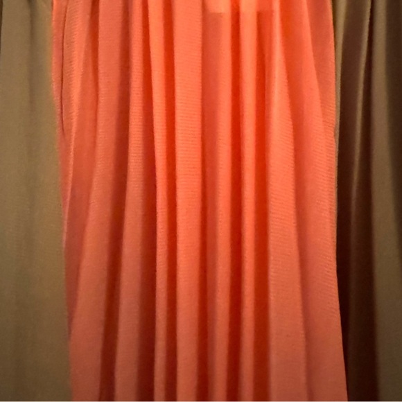 Full Length Maxi Sheer Taupe & Coral Pleated Elastic Waist Skirt - Picture 4 of 8